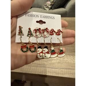 NEW 6 Pair Christmas Fashion Earrings Stud Dangle Drop Wreath Snowman Tree Hat